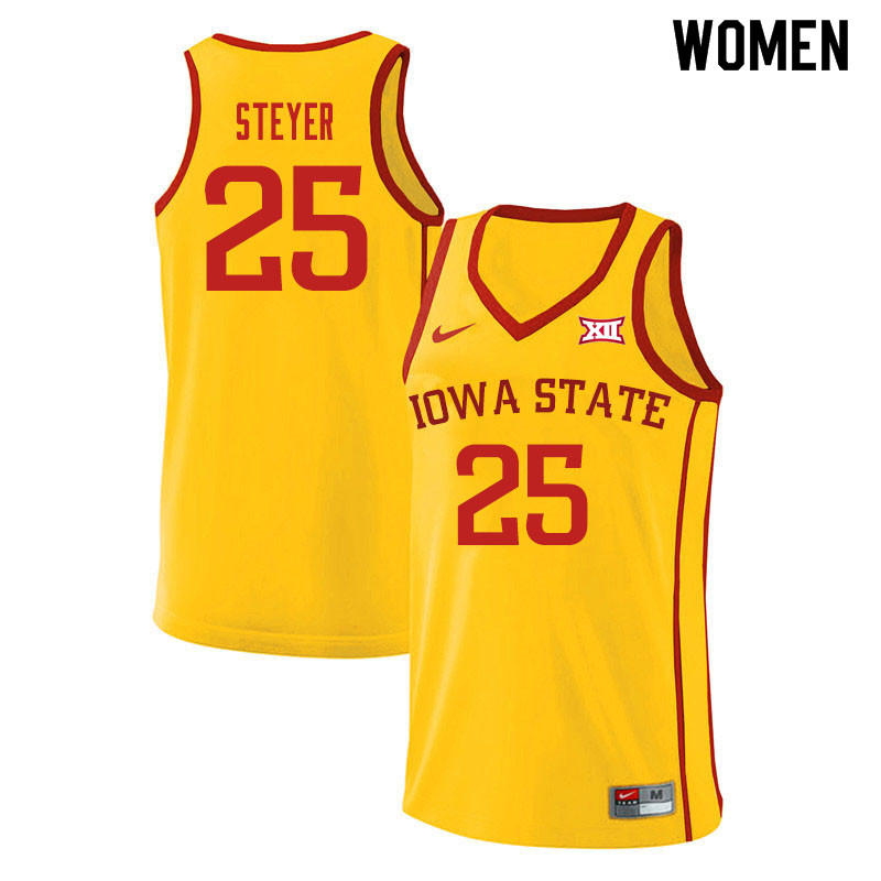 Women #25 Eric Steyer Iowa State Cyclones College Basketball Jerseys Sale-Yellow - Click Image to Close